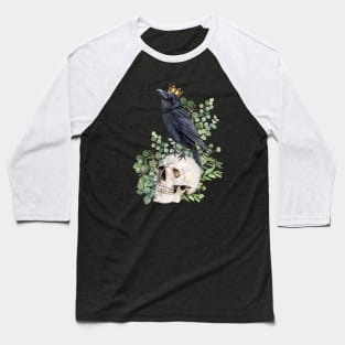 Black raven with skull and crow, skeleton eucaliptus leaves Baseball T-Shirt